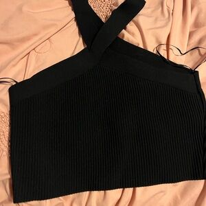 Black Ribbed Cross-Strap Top